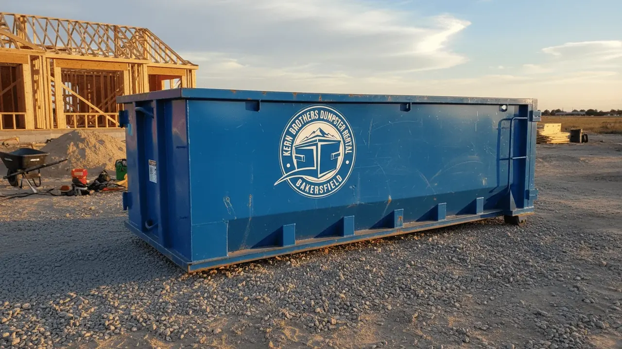 Roll-off dumpster delivered in Downtown Bakersfield, CA by Kern Brothers Dumpster Rental Bakersfield