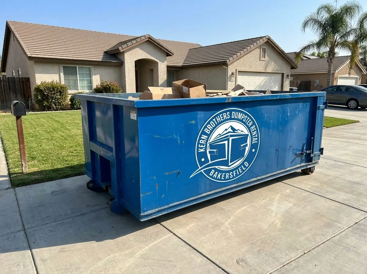 Roll-off dumpster delivered in Southwest Bakersfield, CA by Kern Brothers Dumpster Rental Bakersfield